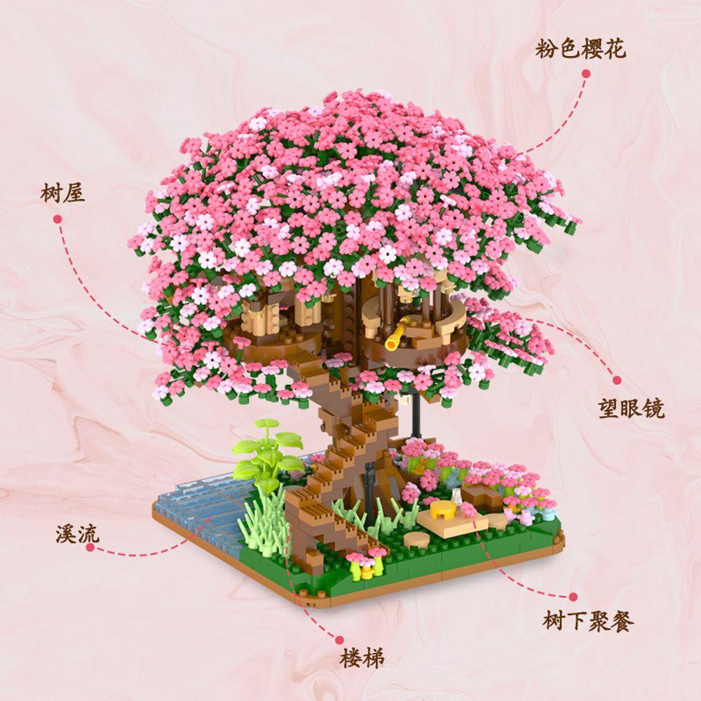 NEEDWAY Blok Rumah Pohon Sakura Dekompresi Puzzle Intelijen Jepang Edukasi Dini Mainan Anak Laki-Laki Hadiah DIY Majelis Build-bricks Set Model Bunga Sakura