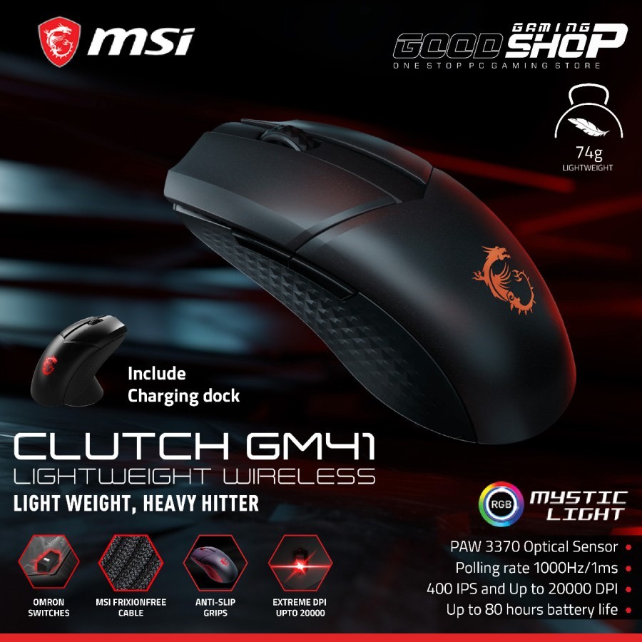 MSI Clutch GM41/GM-41 WIRELESS Lightweight - Gaming Mouse