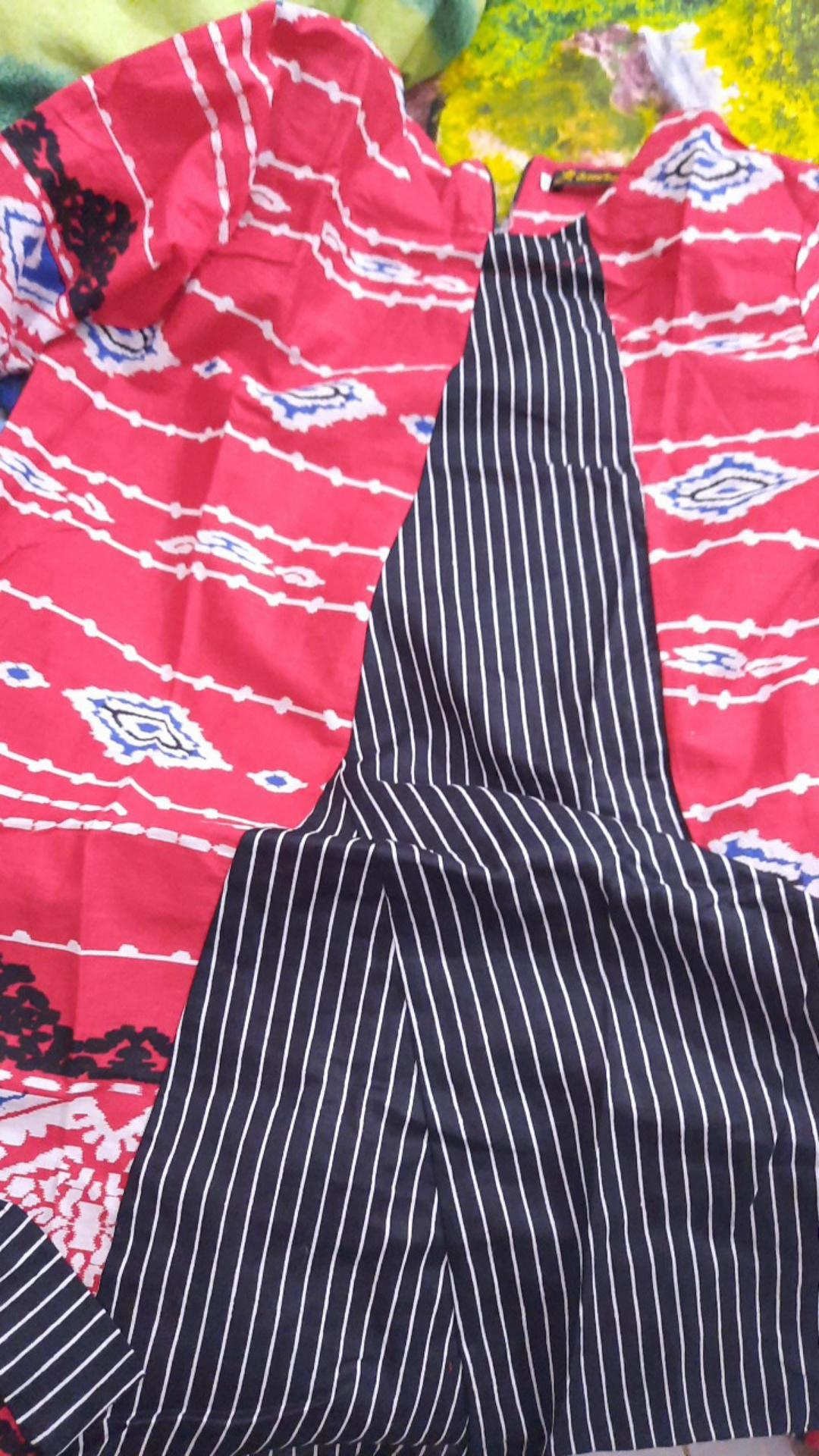 Tunik Batik Fanesa Peplum Tali Motif Asmat Songket Modern Kombinasi Merah Ziggy