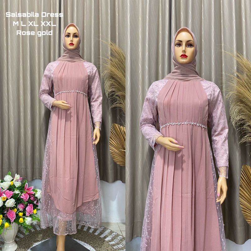 Gamis Salsabila dress/gamis muslimah/gamis pesta/gamis kondangan/gamis keluarga/gamis wisuda/gamis m
