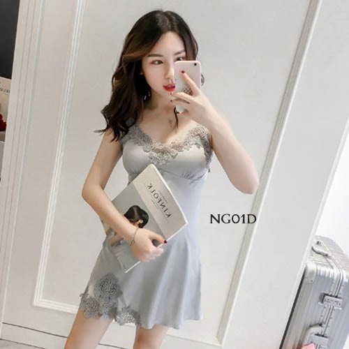 [STOK TERBATAS] LINGERIE SATIN BAJU TIDUR SEXY PIYAMA WANITA ABU-ABU NG01D