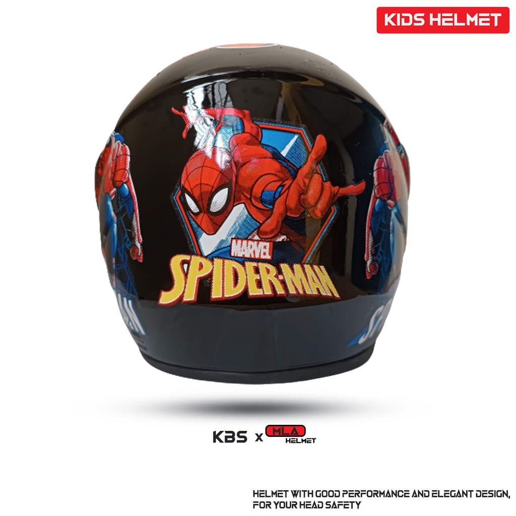 Helm Half Face Anak Junior KBS x MLA Motif Spiderman Hitam Untuk Usia Anak 3-7 tahun COD