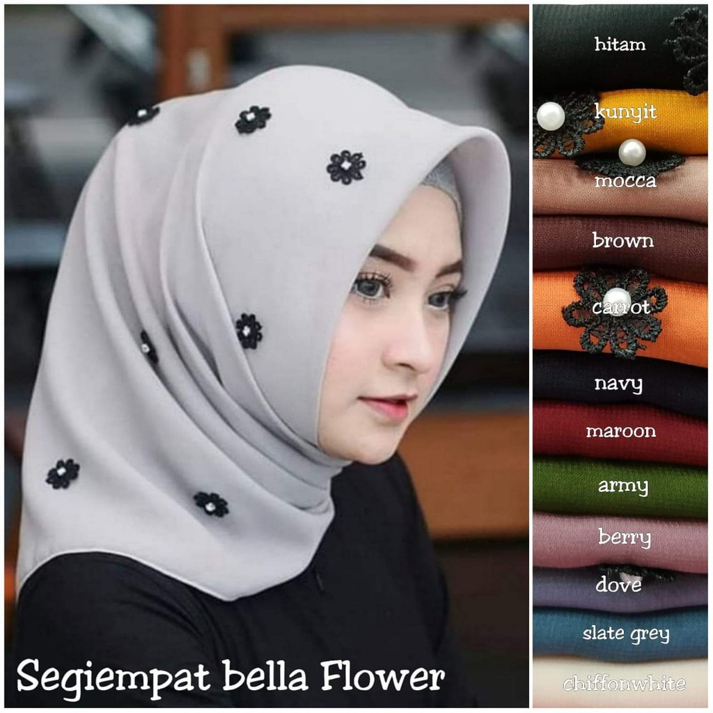 HIJAB KERUDUNG JILBAB SEGIEMPAT BELLA FLOWER MUTIARA