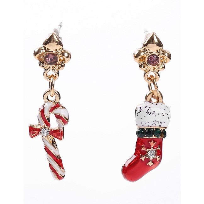 LRC Anting Tusuk Fashion Red Christmas Shoes Crutch Asymmetrical Earrings F90554