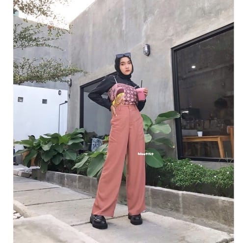 Tq88indonesia Fashion Celana Kulot Wanita  Highwaist Yora Kancing / Celana Panjang Longar Wanita Terbaru / Ootd