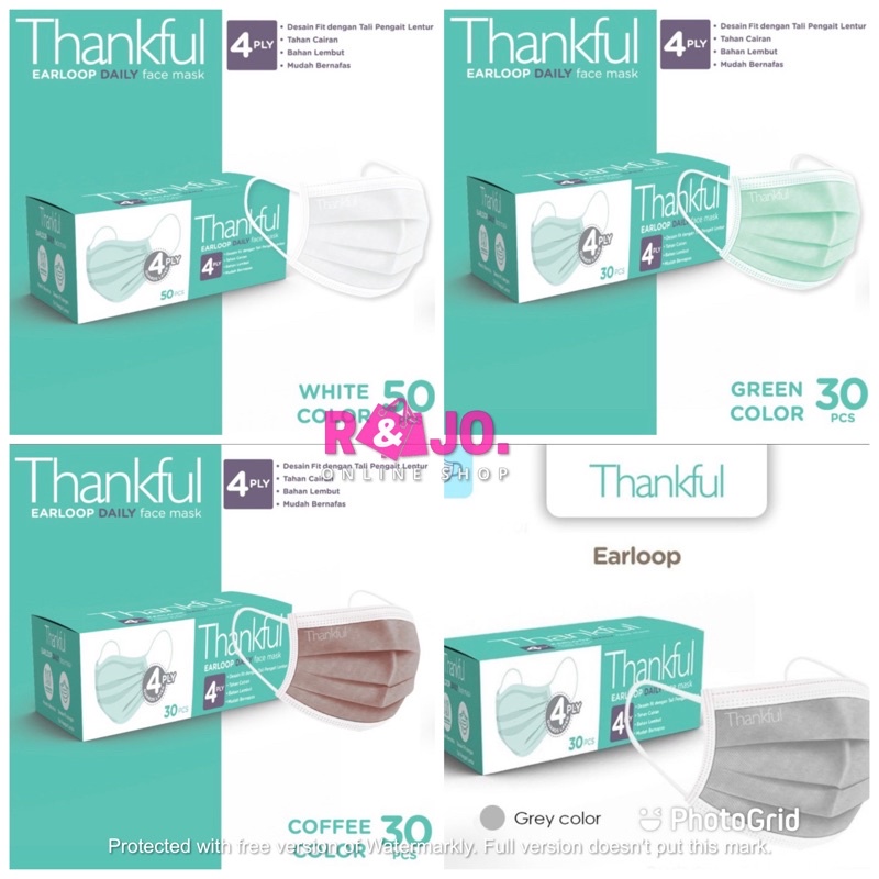 Masker Thankful earloop 4ply isi 50 pcs