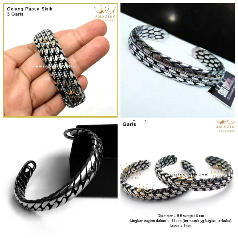 GELANG SULTAN  / GELANG BESI PUTIH ASLI SORONG PAPUA ANTI KARAT BENTUK ANYAMAN DAN POLOS BISA COD