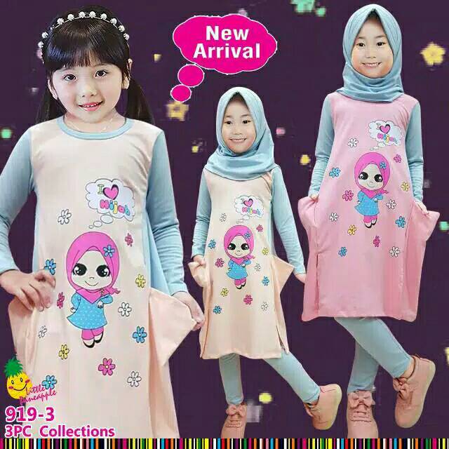 Stelan anak  muslim baju celana  hijab usia 2 7 th bahan  