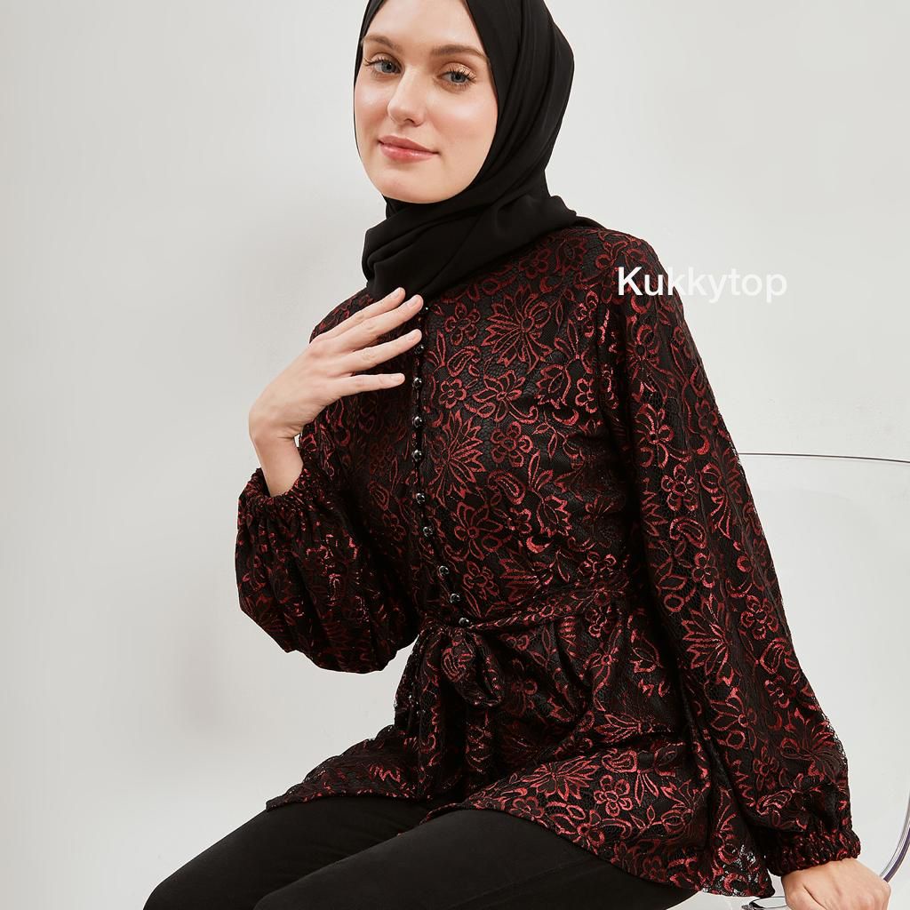 Kukky Top Baju Atasan Brukat Davina Blouse Blus Kondangan Pesta Wanita Korean Style 20884
