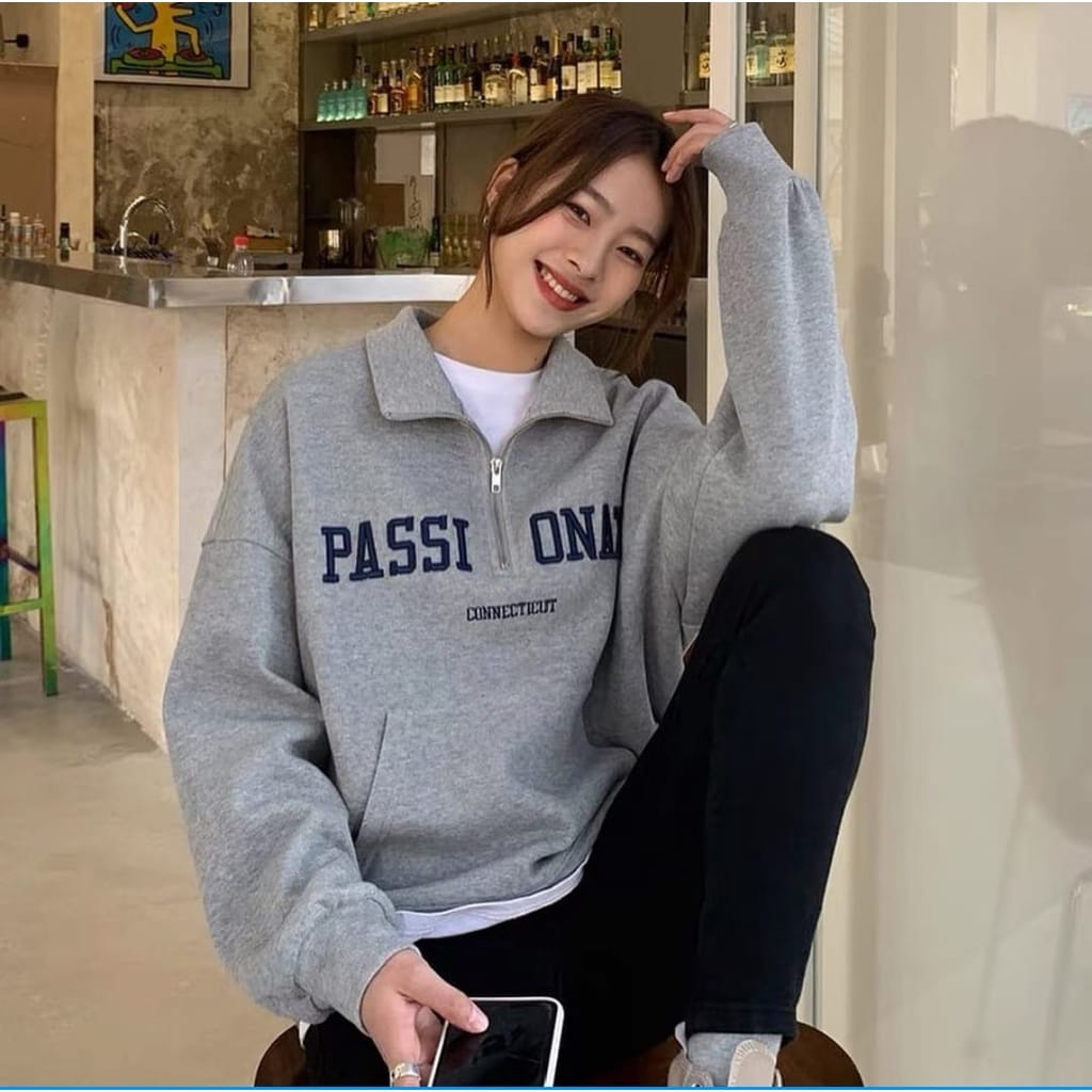 Sweater Wanita | Passionate Collar Ziper Wanita Korean Style Wanita Oversize | Sweatshirt pakaian Wanita Oversize