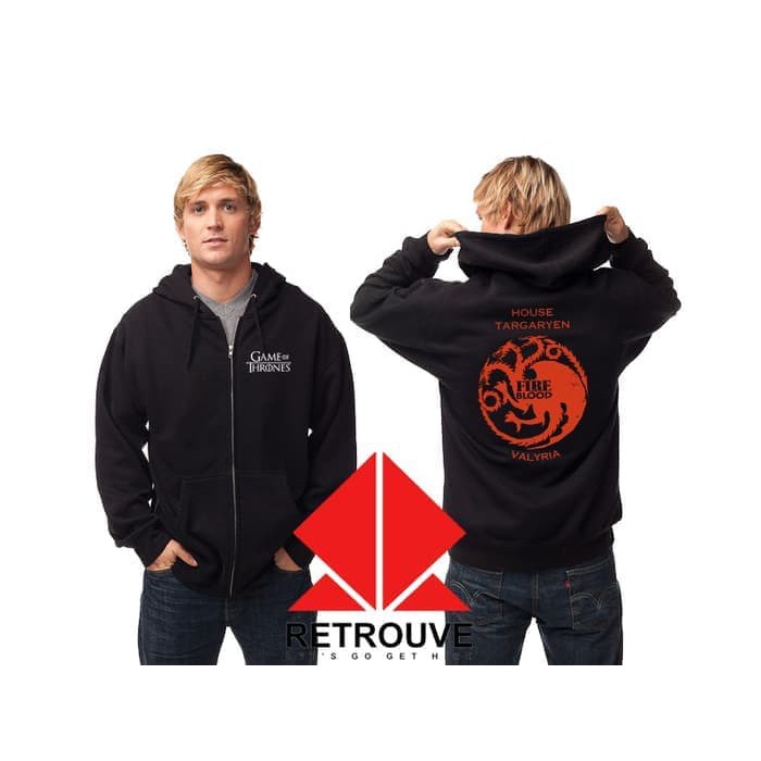 "Hoodie Zipper Game Of Thrones Fire And Blood - Hitam"