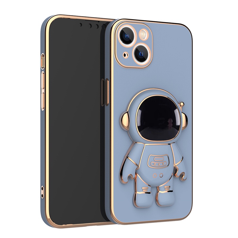 Case Stand Folding Astronaut Electroplated For iPhone 11 12 13 Pro Max X Xr Xs Max 7 8Plus Cover Camera Protective