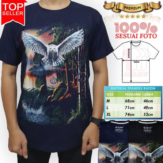 Kaos 3D Bahan Spandek Atasan Pria Distro Tshirt Kualitas Bagus Motif Burung Hantu OWL