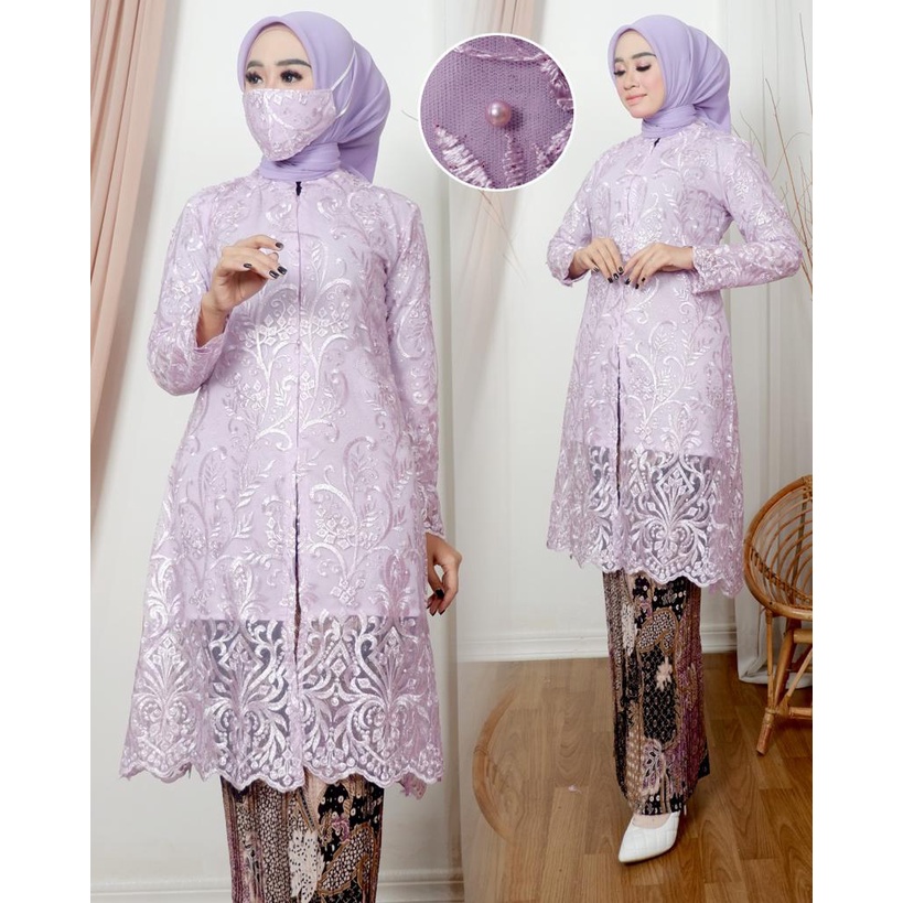 Setelan kebaya tulle//kebaya wisuda modern//kebaya tunik seragaman//kebaya sage grenn