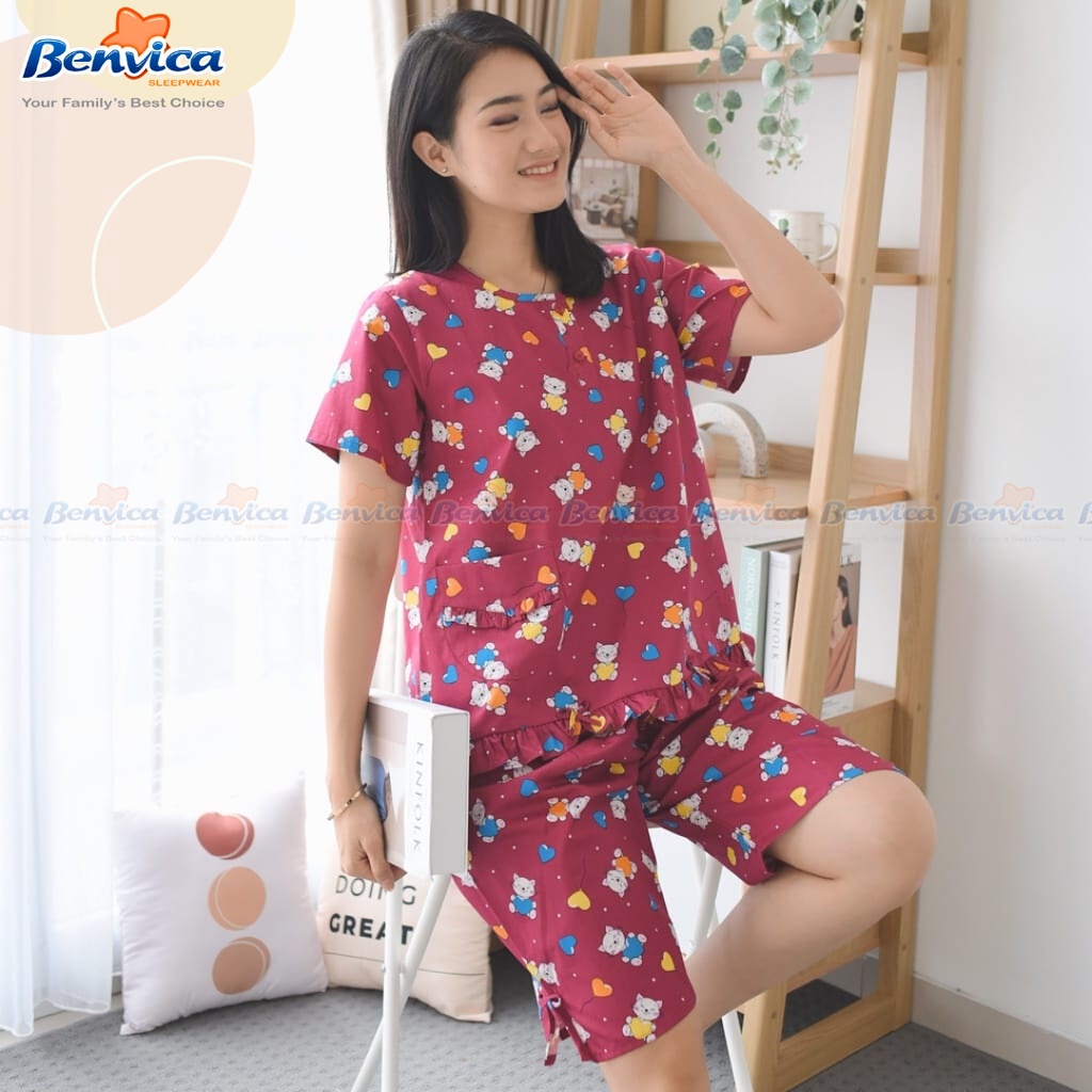 BAJU TIDUR CELANA PENDEK KATUN (3/4) SUNLY ADEM PREMIUM BANYAK MOTIF