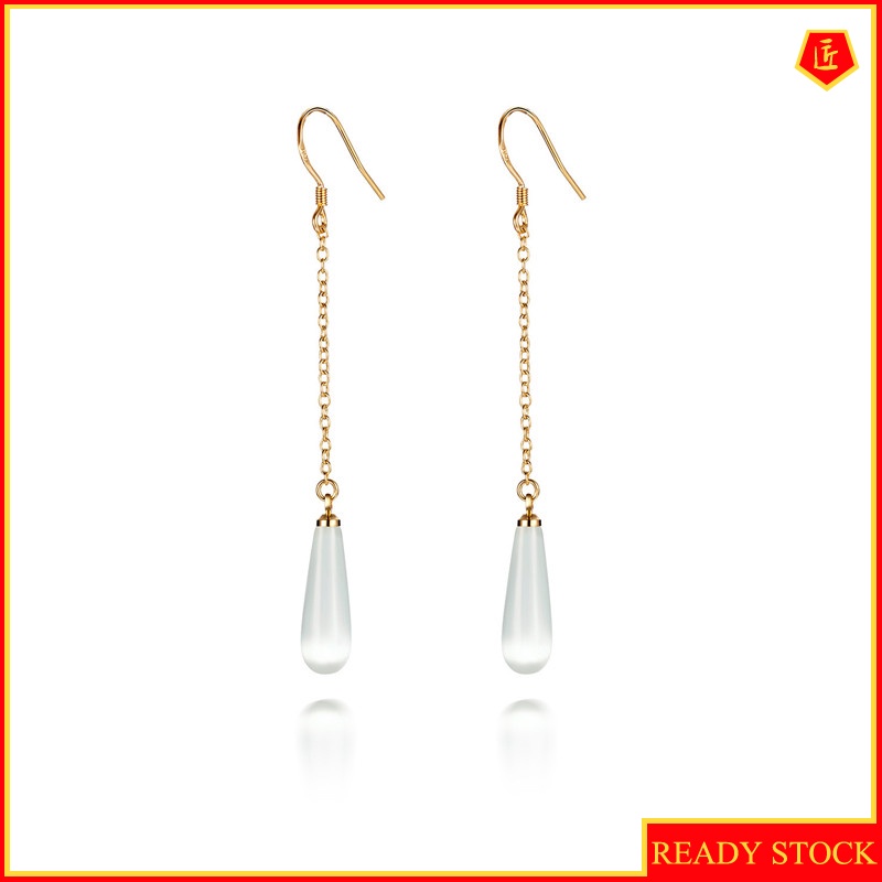 [Ready Stock]Retro Long Tassel Opal Earrings Women's Fashion