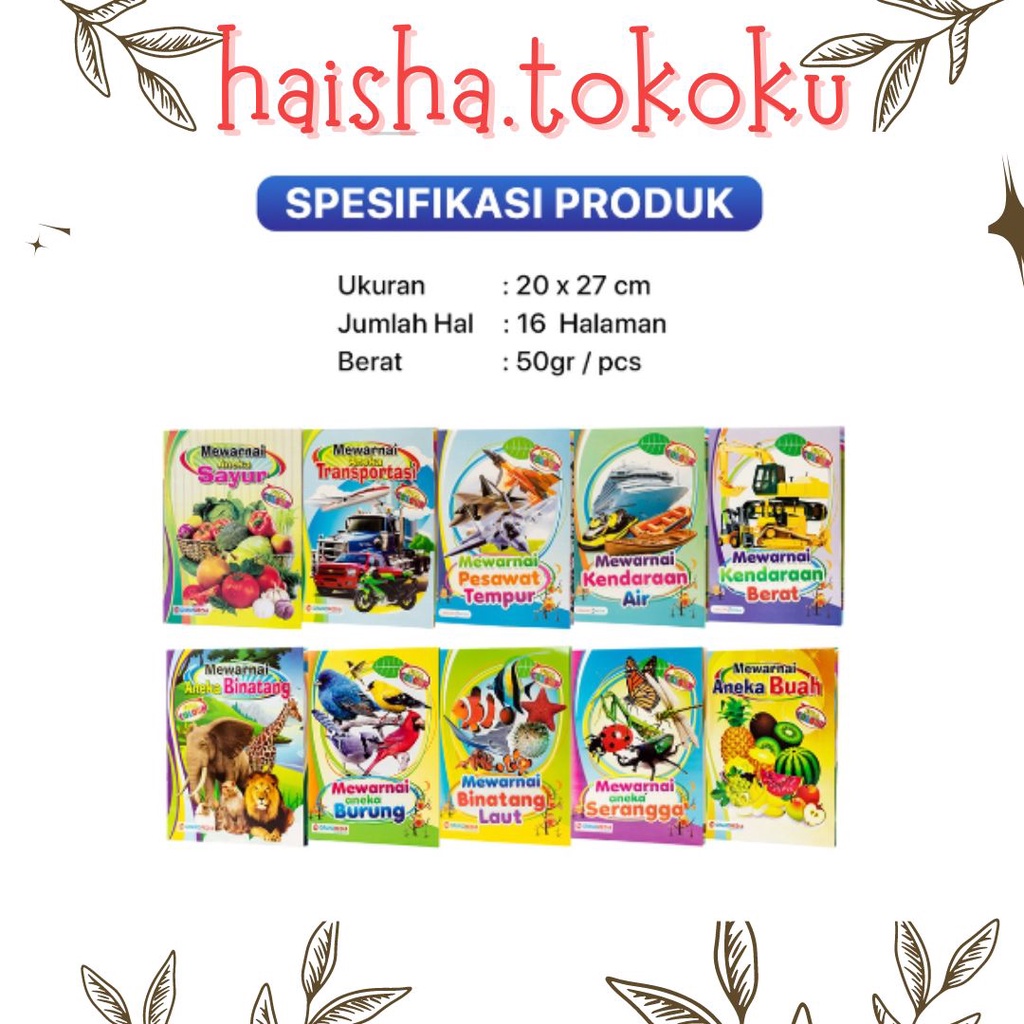 HAISHA.TOKOKU || Buku Mewarnai anak PAUD/TK Usia 2 dan 3 Tahun Aneka Sayur Buah Transportasi Pesawat