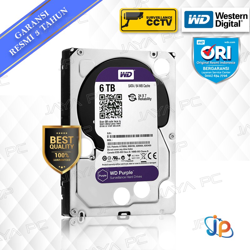 WD Purple PC 6TB 3.5" HDD/ HD/ Hardisk/ Harddisk Internal CCTV