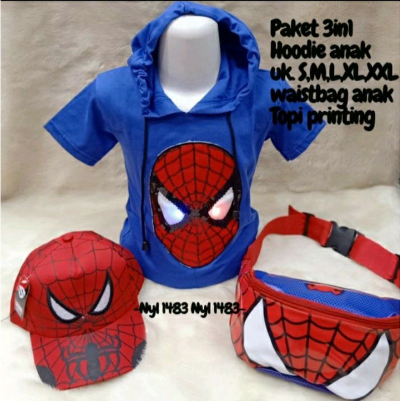 Hoodie paket 3in1Paket Murah LED Hoodie Usap anak laki laki Kaos kupluk laki-laki