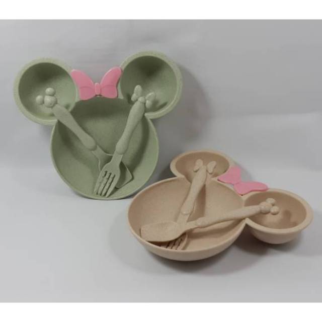 Mangkok makan bayi karakter mini mouse set sendok garpu