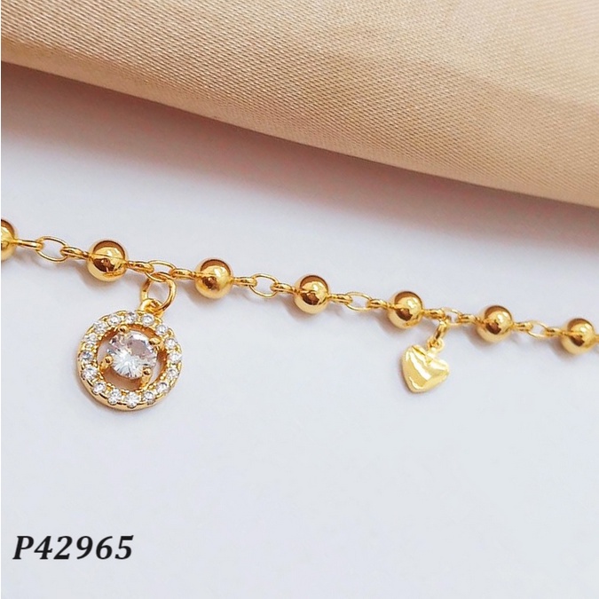 4296514 Gelang Tangan Titanium Rantai Love Kecil Dengan Permata Bulat Lapis Emas 24k