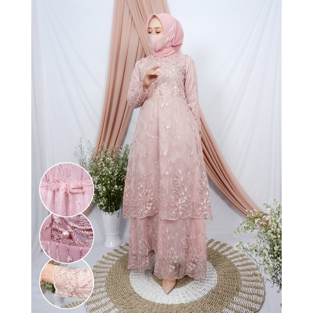 PROMO LONG DRES TINGKAT BUSUI / LONG DRES PESTA / LONG DRESS TULLE MUTIARA BORDIR