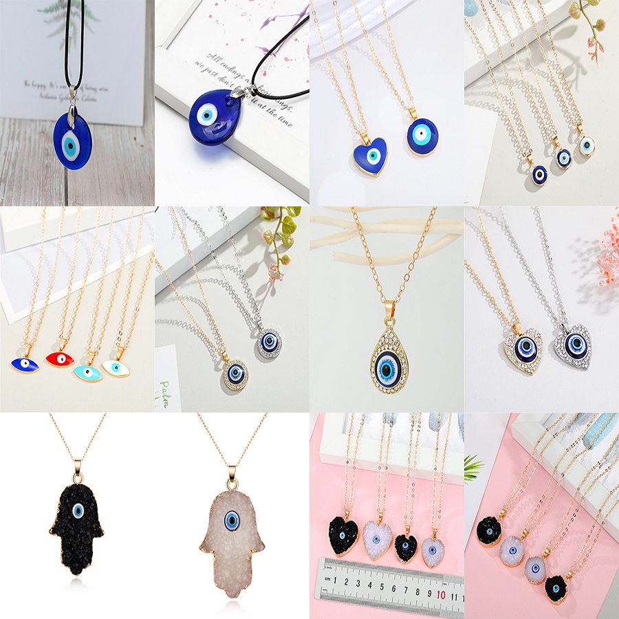 19 kinds of Korean simple natural stone resin painting oil blue eyes men and women necklace lucky cute jewelry accessories factory wholesale in stock