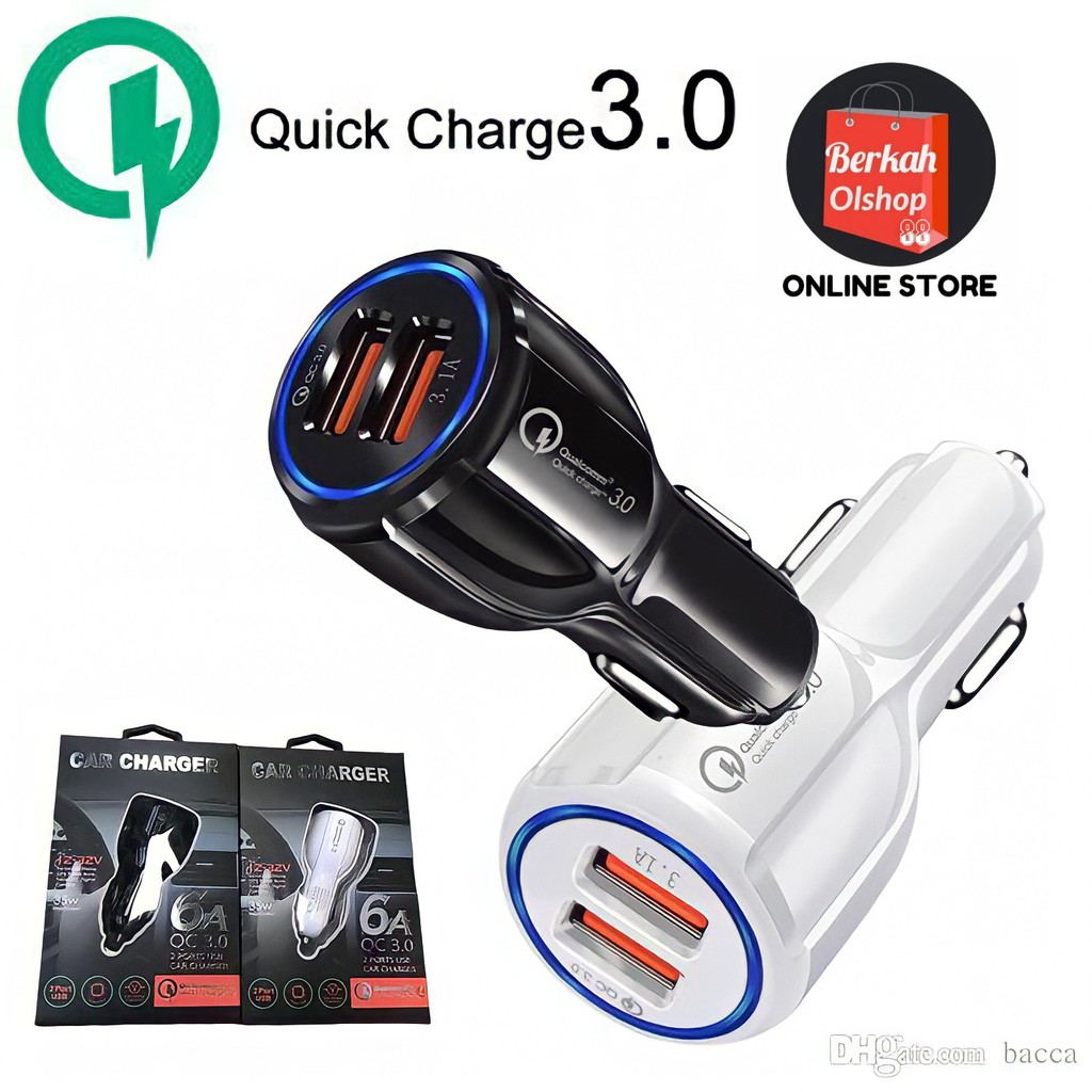 Berkah Oldshop 88 - Car Charger Colokan Mobil 2 Ports QC 3.0 3.1A Qualcomm Black White