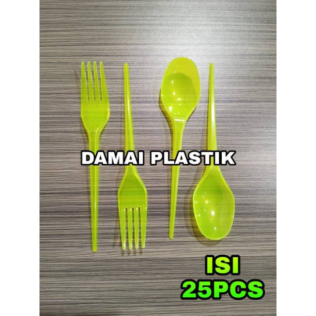 Sendok Garpu Makan Panjang Hijau Stabilo Super @25pcs