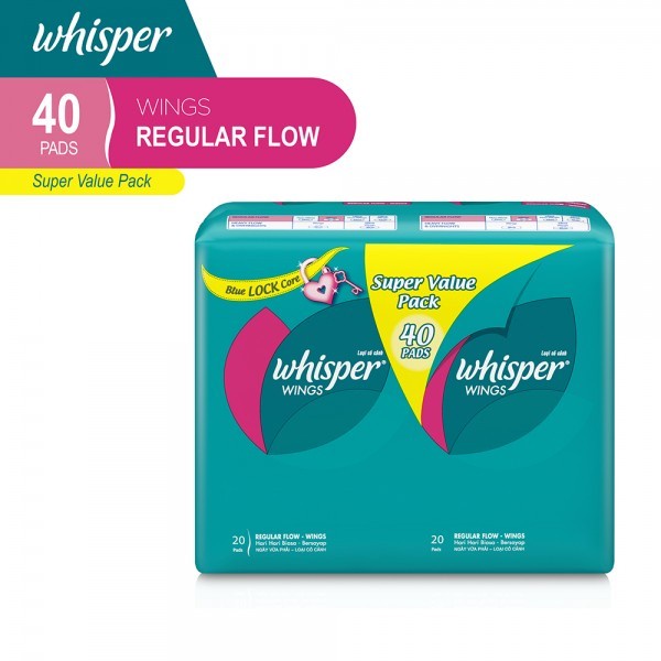 Whisper Pembalut Wanita Regular Flow Day Wings Isi 40 Pembalut Whisper Regular Flow 40 pcs