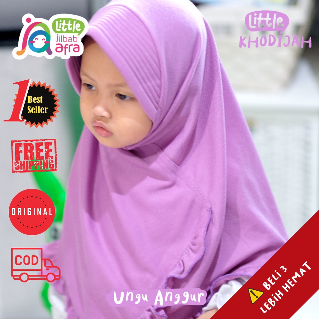 JAS JILBAB ANAK LITTLE KHODIJAH UNGU ANGGUR JILBAB ARFA BERGO RENDA BAHAN KAOS UNTUK BABY BAYI BALIT