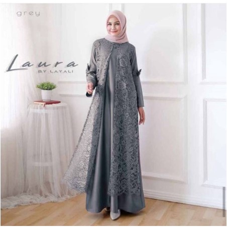Baju Gamis Brukat LAURA Jumbo Terbaru Lebaran 2023 Mewah Pesta Elegan Ukuran XXL