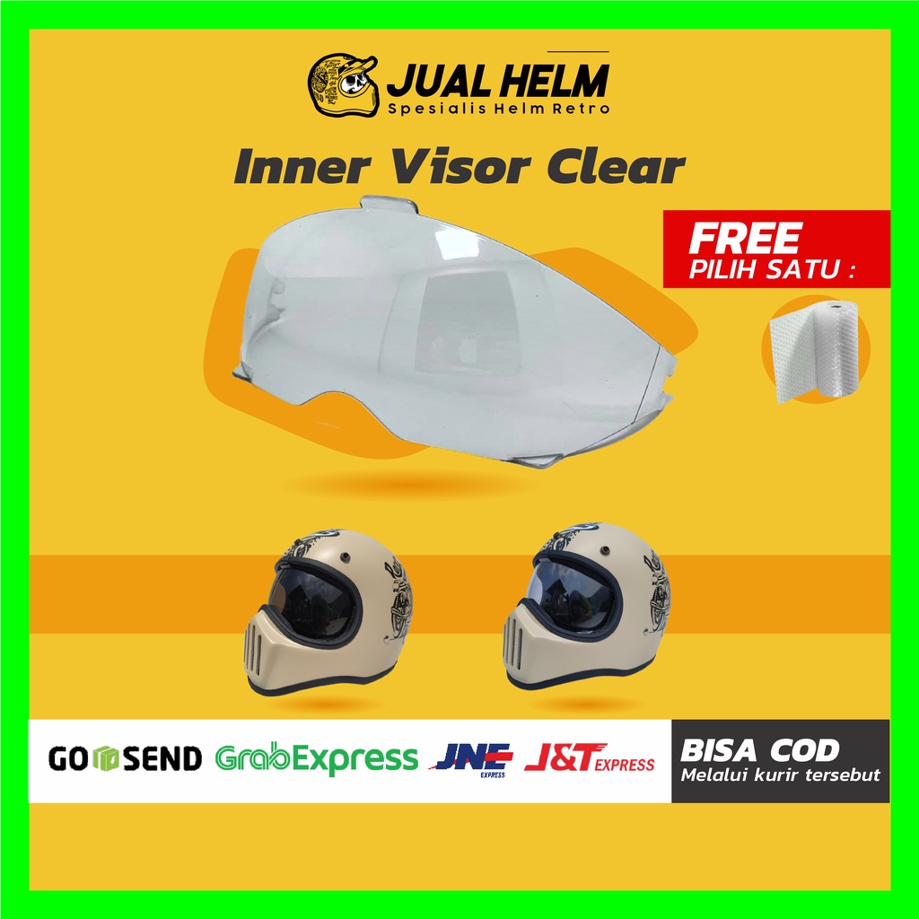 Kaca Inner Visor Helm Cakil HBC Clear dan Smoke (Inner Visor Cakil/Helm Vespa/Helm Retro/Helm Bogo)