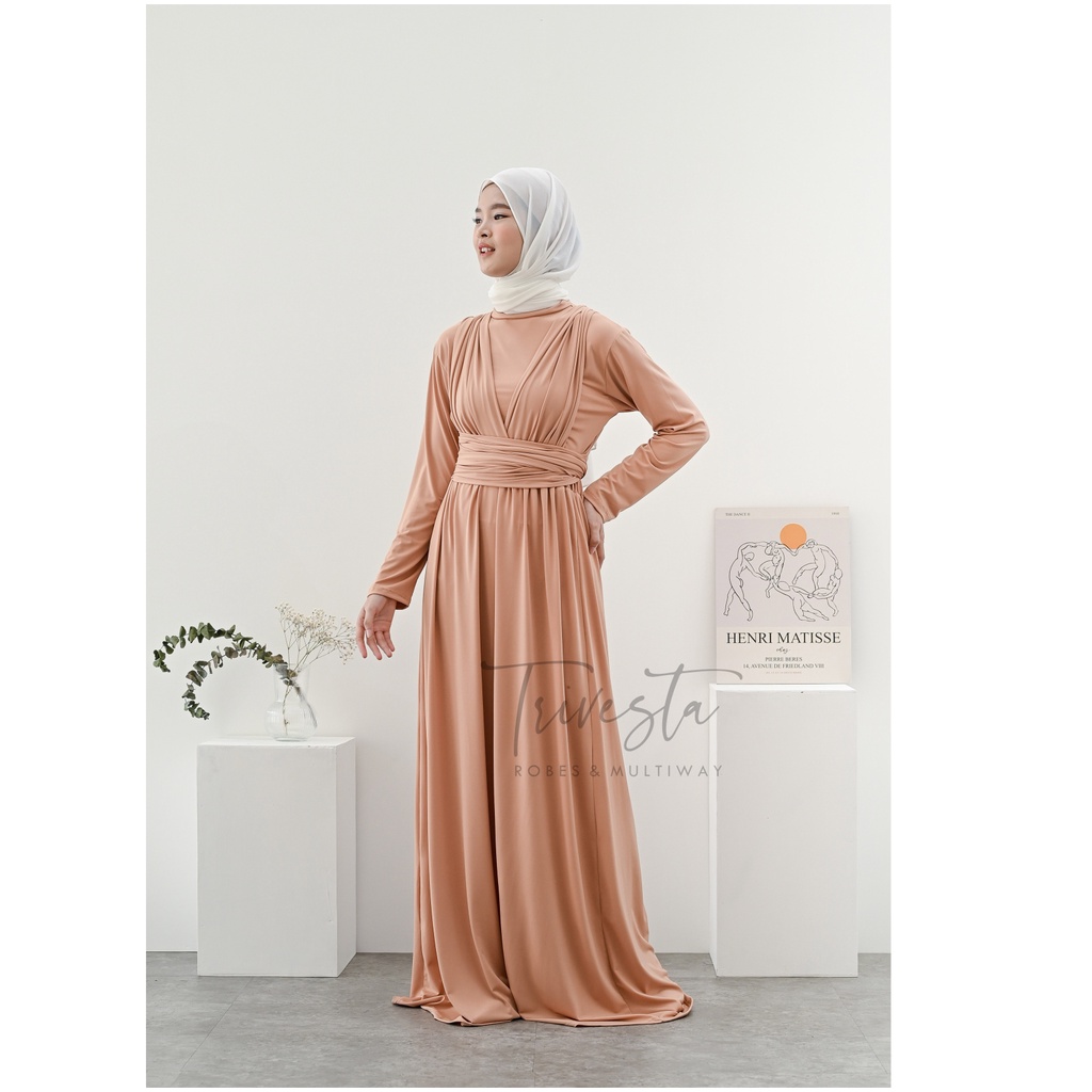 MAXI BERHIJAB  | NUDE | MULTIWAY INFINITY CONVERTIBLE DRESS | FREE  MANSET&amp; SPECIAL LONG SCRAFT