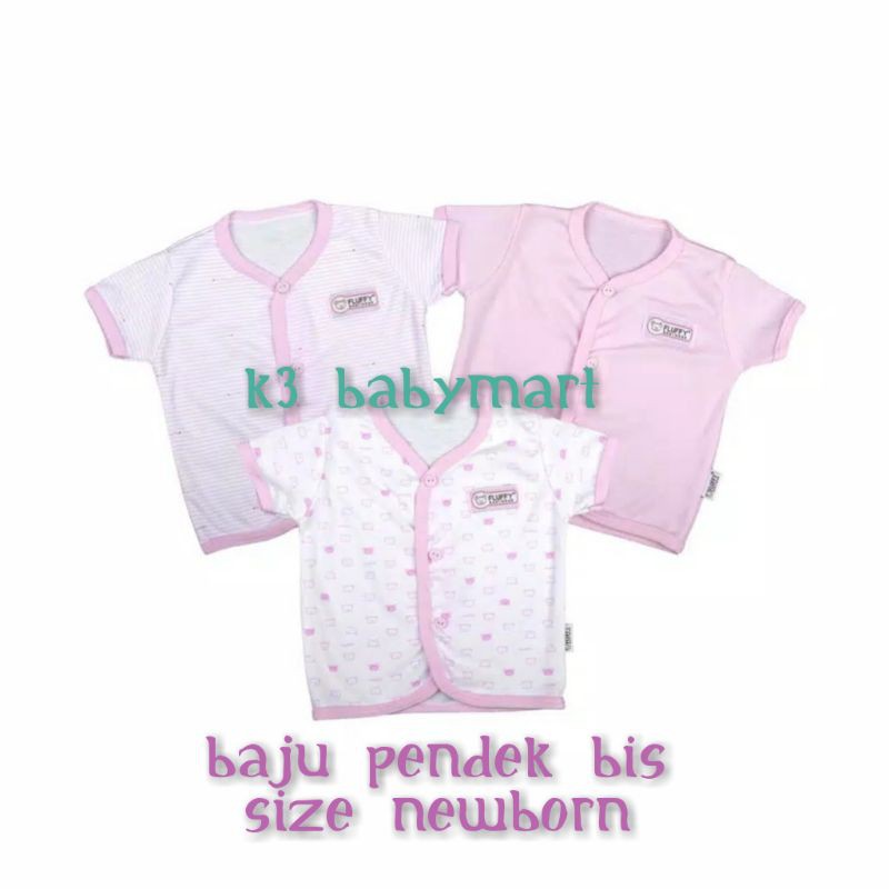 NB Baju Pendek Bis Fluffy newborn pink white putih baju bayi anak baju rumah SNI