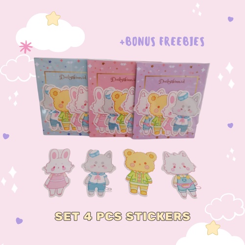 

[FREE GIFT] 1 SET 4 PCS STICKER BEAR BUNNY CAT STICKER DECORATIVE STIKER DEKORASI SCRAPBOOK JOURNALING BUJO KIT STIKER