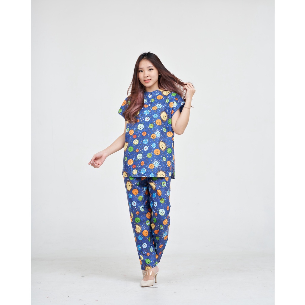 IZANY Piyama Dewasa Daily Set / One Set Aeon all size Lengan Pendek Allsize-PLANET NAVY