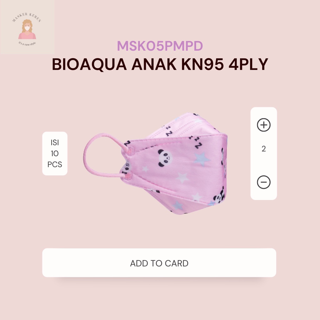 Masker BIOAQUA KN95 Anak motif Panda Ungu Earloop Original Murah