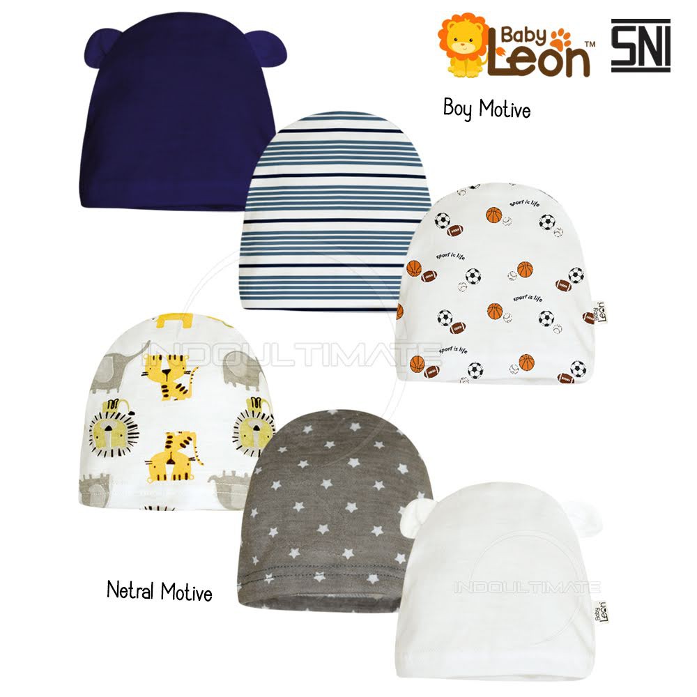 3in1 Topi Bayi Topi Kupluk Bayi BABY LEON 100% COTTON BH-96C Topi Anak isi 3 Pcs Baby Hat New Born