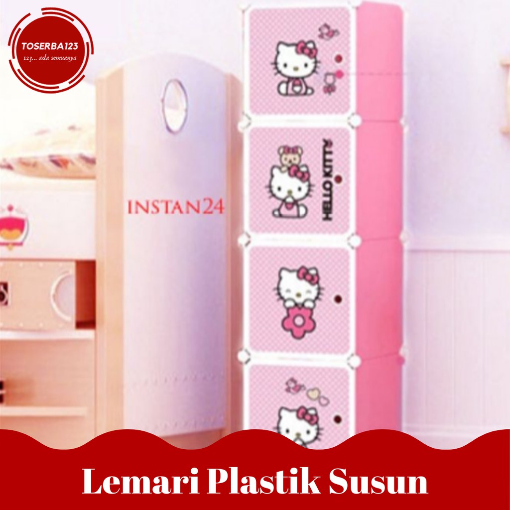 Lemari Plastik Susun Lemari 4 Susun Lemari Serbaguna Lemari Gambar Kartun Hello Kitty Dan Doraemon Shopee Indonesia