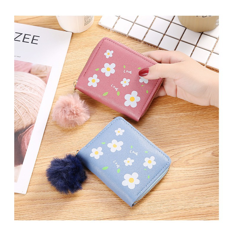 GO! DL382 Dompet Wanita Kecil Motif Bunga Daisy Dompet Kecil Wanita import gantungan bulu cod