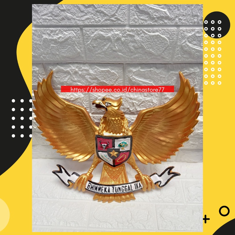 Hiasan Dinding Garuda Pancasila 3 Dimensi Fiber Lambang Negara Burung Garuda Gold Timbul