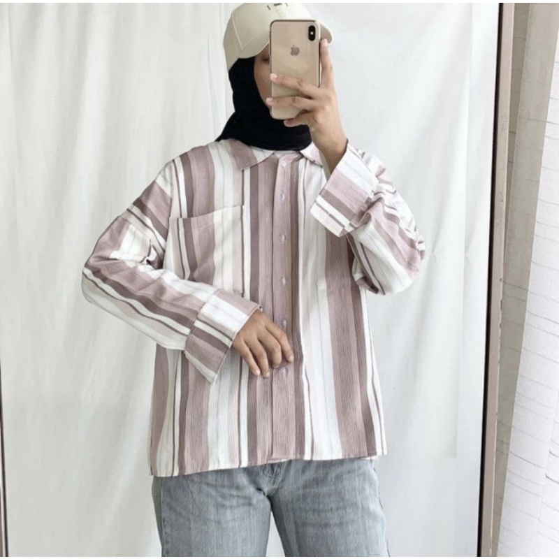 BEFAST - ZFC OOTD Kemeja MISYU / KEMEJA BASIC CERENA STRIPE SHIRT / Pakaian Kemeja Wanita / Kemeja Casual Wanita / Terbaru / Fashion Wanita Kerja / Kem Bisa di Jadikan Outer / Kemeja Best Seller / Atasan Lengan Panjang