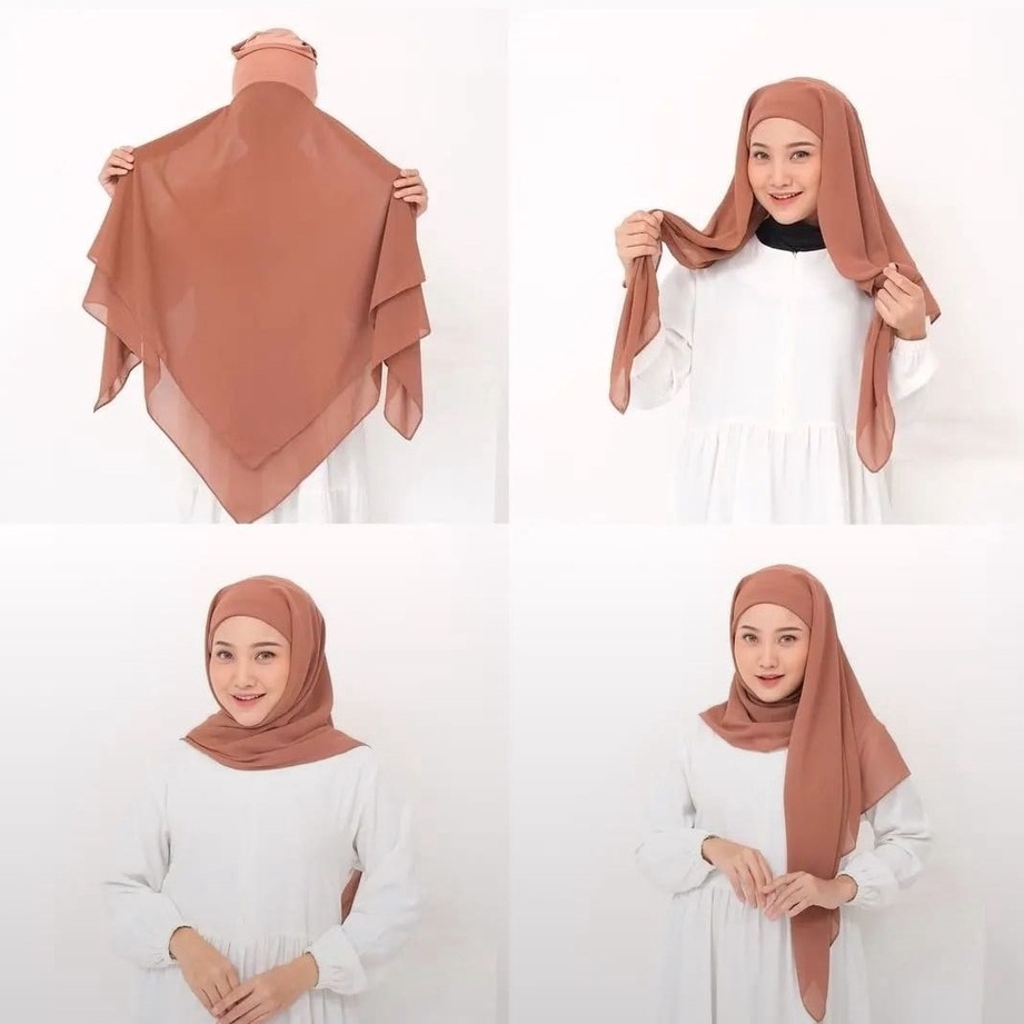 Helen_shop86 Segi Empat Inner  Hijab Segiempat Plus Iner Terbaru  Kerudung Instan Segi4  Jilbab Instant 2in1 Segi Tiga Instan Ceruty Babydoll 2 Layer