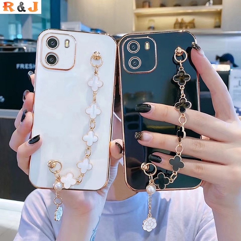 Soft Case Motif Clover Dengan Tali Pergelangan Tangan Untuk VIVO Y15S Y12S Y12A Y15A Y21T Y33S Y21S Y20i Y20S Y11 Y12 Y15 Y17 Y91C S1 Y95 V23 V21e