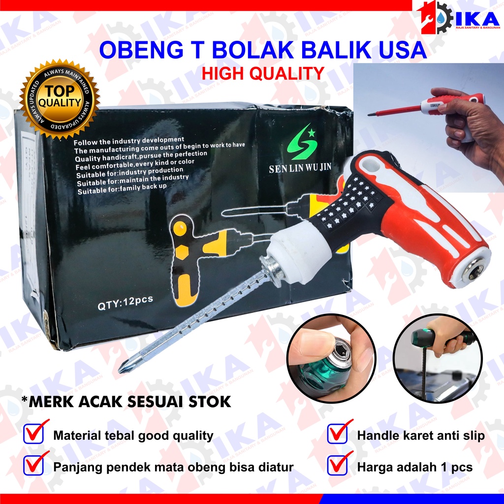 Obeng T Setir Bolak Balik 2IN1 MOTIF AMERICA USA  Kombinasi Min Minus Plus Screwdriver Multifungsi Magnet Karet