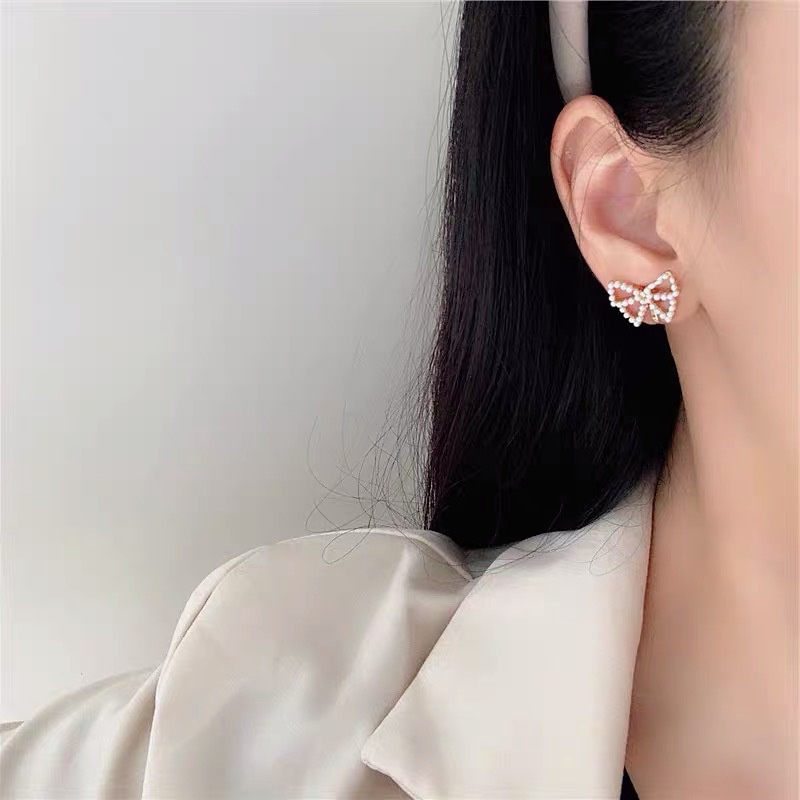 Ikatan simpul bunga stud anting sterling anting-anting perak needle Korea sederhana berongga anting-