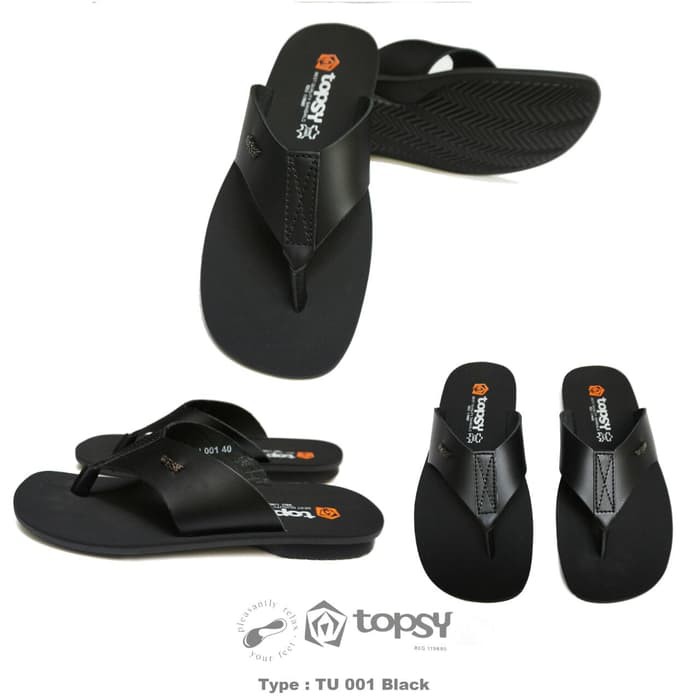 promo juara  SANDAL PRIA Topsy TU 001 BLACK sandal kulit ASLI pria murah
