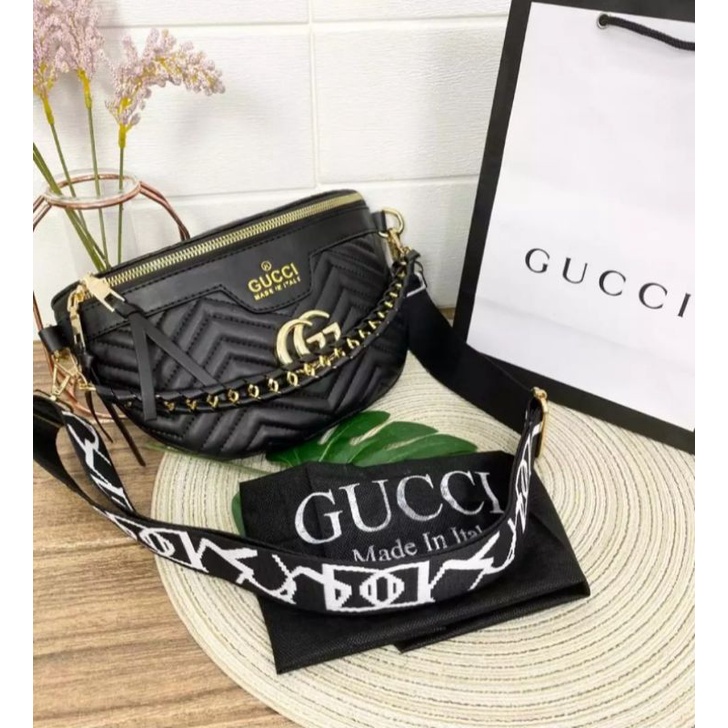 tas pinggang gucci+paper bag/tas fashion waistbag