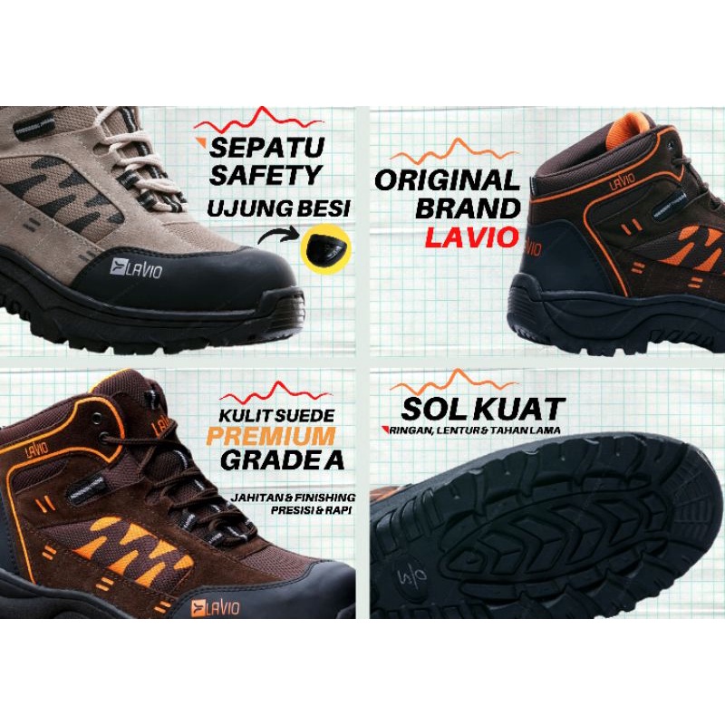 Sepatu Safety Pria Boots Tinggi Ujung Besi Original Lavio Axel Septi Kerja Proyek Lapangan